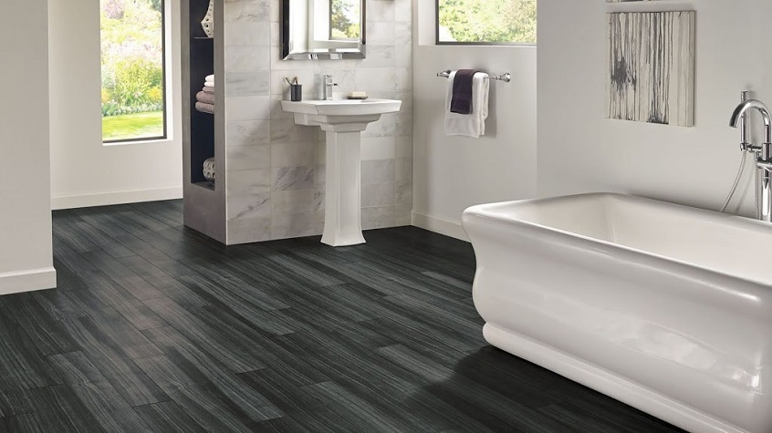 Water resistant vinyl flooring in bathroom