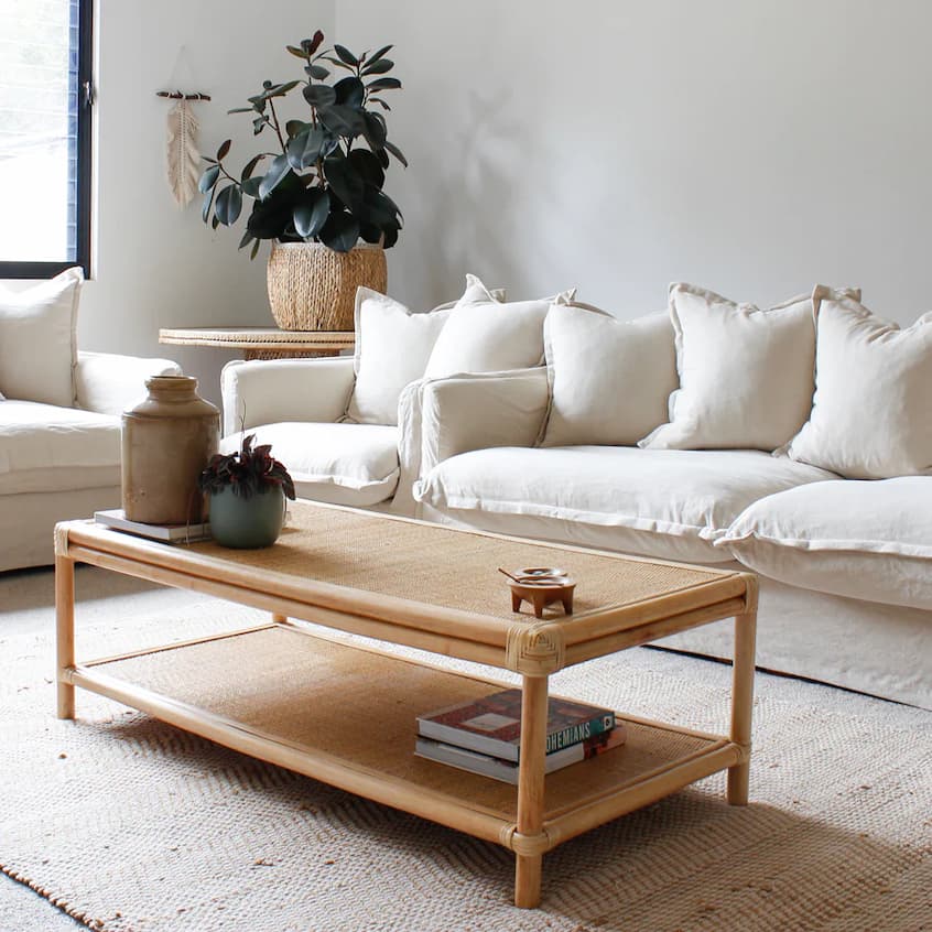 rectangular rattan coffee table in the living room