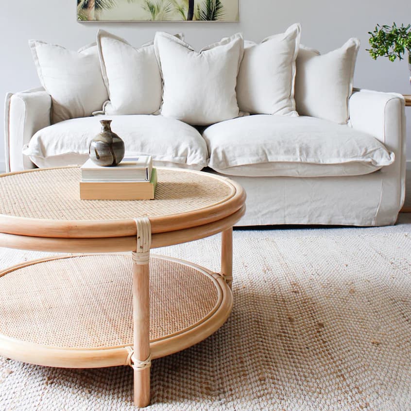 round rattan small coffee table in a modern living room