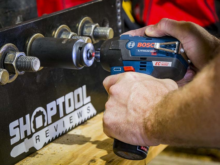 Close-up of working with Bosch impact driver 