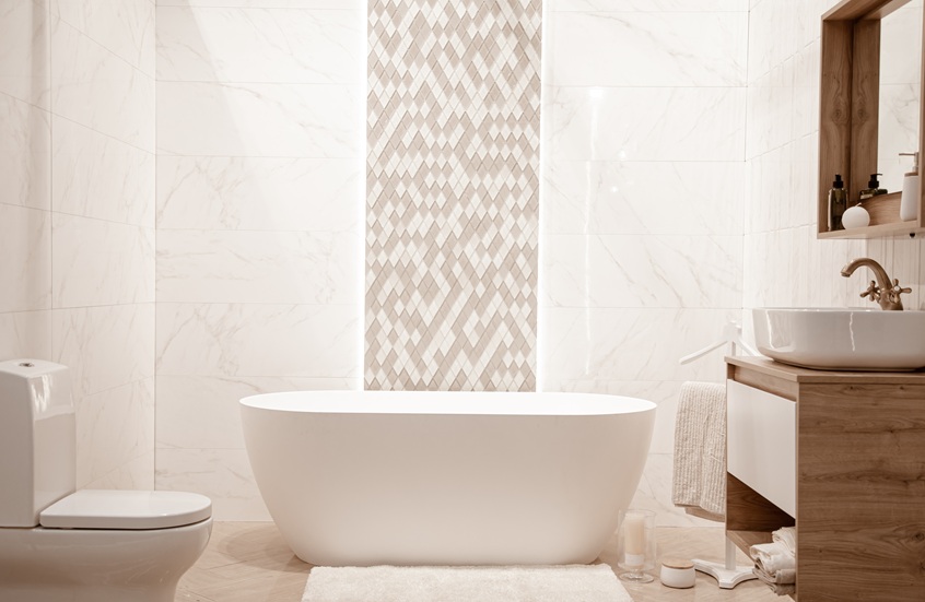bathroom with a freestanding bathtub